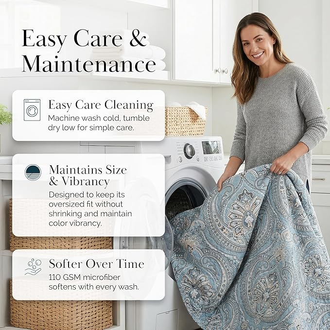 Southshore Fine Living, Inc. Full/Queen Quilt Bedding Set, Paisley Full Size Summer Bedspread, Boho Bedding Set for Full Size Mattress, Queen Size Quilt Coverlet & Matching Shams, Pure Melody Aqua