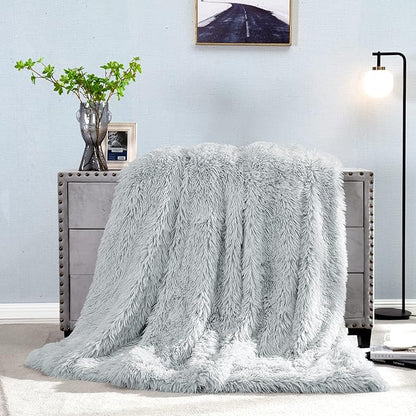 JONIYEAR Oversized Decorative Fluffy Faux Fur Throw Blanket Twin Size 60" x 71",Soft Large Luxury Lightweight Furry Blanket, Accent Cozy Shaggy Plush Thick Warm Fuzzy Blankets for Winter Bed Sofa,Grey