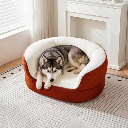 39.4" Orange Large Dog Couch Bed for Large Dogs Under 80lbs, Semi-Wrapped Round Faux Shearling Elevated Dog Sofa Chair, No Assembly Required Luxurious Indoor Furniture Style Pet Supplies