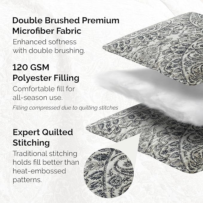 Southshore Fine Living, Inc. Ashanti Collection Oversized King Quilt Bedding Set, Soft Fabric, Lightweight Bedspread 3-Piece, Two Matching Shams (108 in Wide x 98 in Long), King/California Size, Grey