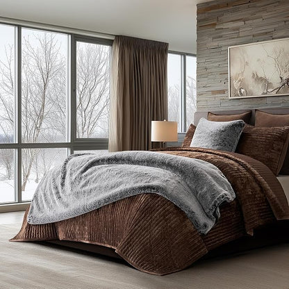 EVERGRACEHOME Luxury Soft Faux Chinchilla Fur Throw Blanket for Couch, Warm Thick Heavy Winter Throw Blanket 1220GSM for Bed, Fluffy Cozy Mink Blanket with Reversible Velvet, Onyx Mink, 60"x80"