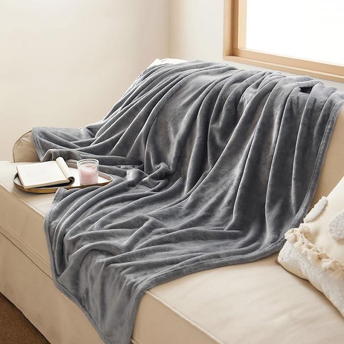 Bedsure GentleSoft Fleece Throw XL Blanket for Couch - 300GSM Soft Lightweight Plush Cozy Blankets for Travel, Grey, 50x70 inches