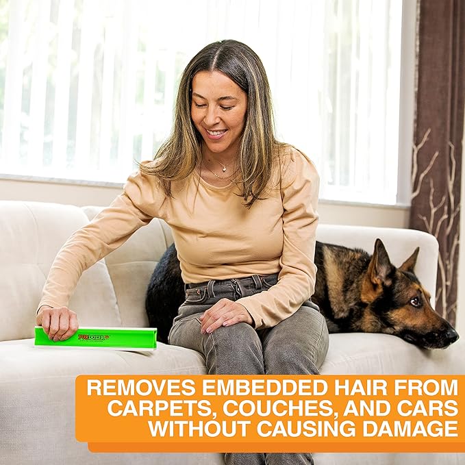 FurDozer Pet Hair Remover & Auto Detailing Tools - Cat & Dog Hair Remover for Carpets, Car Interiors, Couches, Bedding, & Pet Furniture (Green, X3 MEGA - 10" Long)