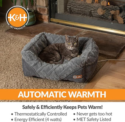K&H Pet Products Thermo-Pet Lounge Sleeper Indoor Heated Pet Bed for Cats & Dogs, Bolstered Warm Calming Pillow Bed, Waterproof Heated Pad, Machine Washable, Safety Listed - Small 20.5 X 19.5in