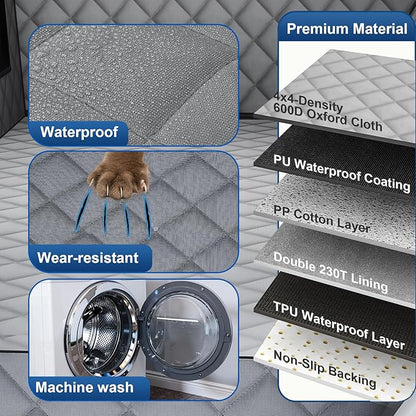 Dog Car Seat Cover for Back Seat - Waterproof Pet Hammock with Embedded Insert Door Protectors, 600D Oxford Scratch-Proof,Belt Opening,Machine Washable for Cars, SUVs,Small - Trucks