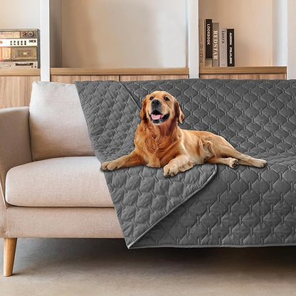 gogobunny 3X Stronger Waterproof Pet Blanket, Scratch Proof Furniture Protector for Dogs Cats, Reversible Cover 82x120 Inch, Dark Grey
