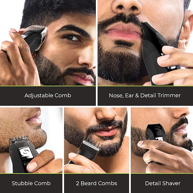 Remington All-in-One Grooming Kit, Lithium Powered, 8 Piece Set with Trimmer, Men's Shaver, Clippers, Beard and Stubble Combs, PG6025, Black
