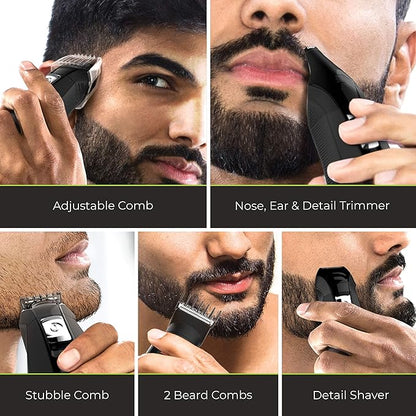 Remington All-in-One Grooming Kit, Lithium Powered, 8 Piece Set with Trimmer, Men's Shaver, Clippers, Beard and Stubble Combs, PG6025, Black