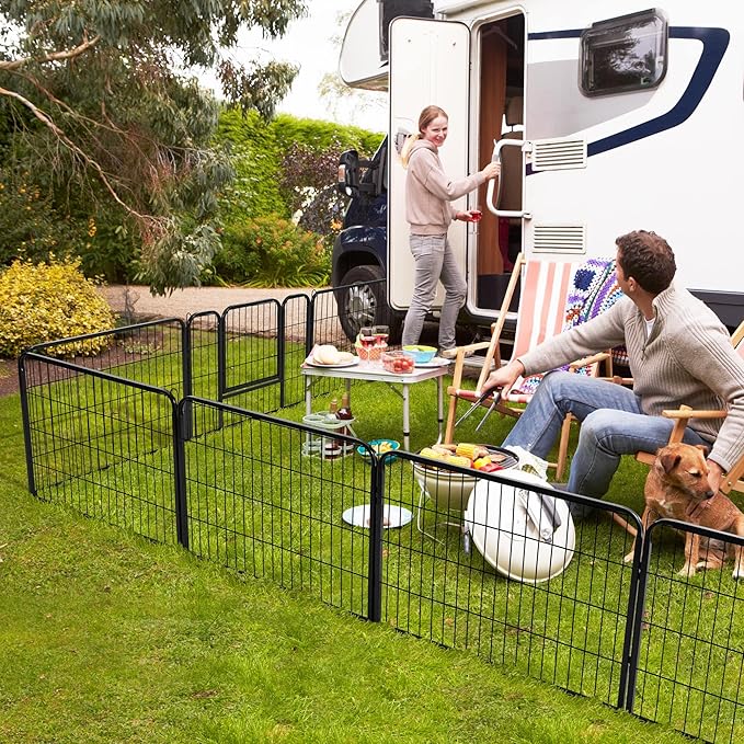 Yaheetech Wide Panel Dog Playpen, 6 Panels 24 inch High Pet Pen with Gate, Portable Indoor Outdoor Fence for Small/Medium Breed Dogs