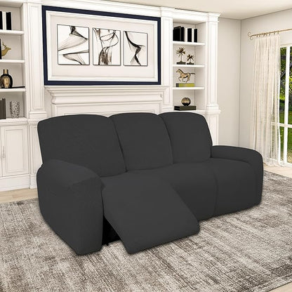 Easy-Going 100% Dual Waterproof Recliner Sofa Cover, 8-Pieces Stretch Relining Couch Cover with Pocket, Jacquard 3 Seat Sofa Slipcover Leakproof Washable (Sofa, Dark Gray)
