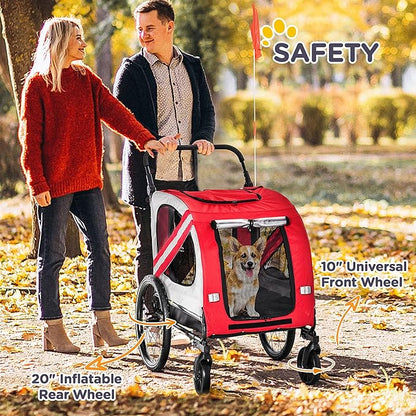 Aosom 2-in-1 Pet Bike Trailer for Small Medium Dogs, Road-Visibility Dog Stroller Bicycle Carrier, Weather-Strong Bike Wagon Trailer Sidecar Attachment