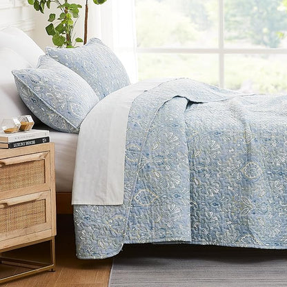 Southshore Fine Living, Inc. Boho Quilt Set, Lightweight Bedspread for Summer, Coverlet King Size, Paisley Bedding Set with Two Matching Pillow Shams, California King Quilts, Blue Paisley Quilt