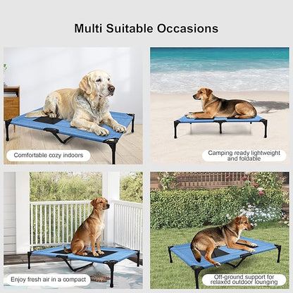 Raised Dog Bed Cooling Cot for Indoor Outdoor Use Portable Waterproof Mesh Pet Bed Washable for Large Medium Small Dogs, Blue