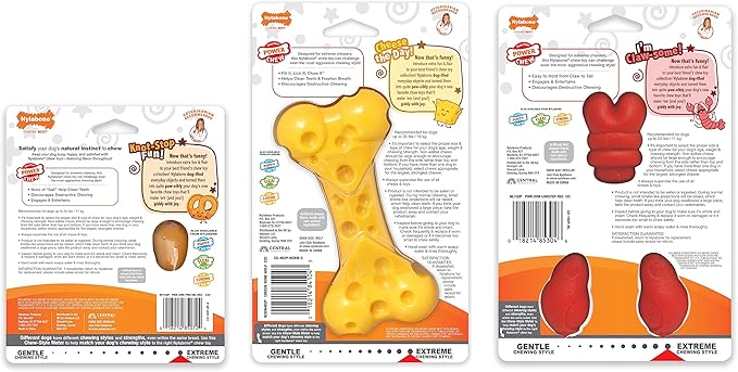 Nylabone Power Chew Toy Bundle, Cute Dog Toys for Aggressive Chewers, Filet Mignon, Cheese, and Bacon Flavors, Small Dogs - Up to 25 lbs, 3 Pack