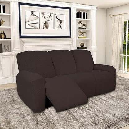 Easy-Going 100% Dual Waterproof Recliner Sofa Cover, 8-Pieces Stretch Relining Couch Cover with Pocket, Jacquard 3 Seat Sofa Slipcover Leakproof Washable (Sofa, Chocolate)
