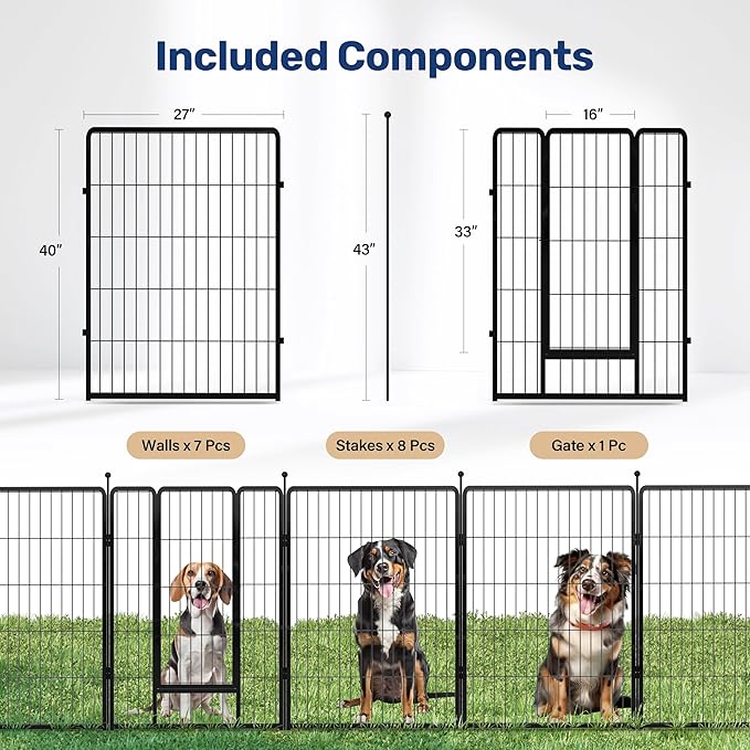 HealSmart Dog Playpen 40 Inch 8 Panels, Heavy Duty Metal Portable Pet Playpen Indoor Outdoor for Camping, Yard, RV, Garden Fence, Privacy Patio, Black