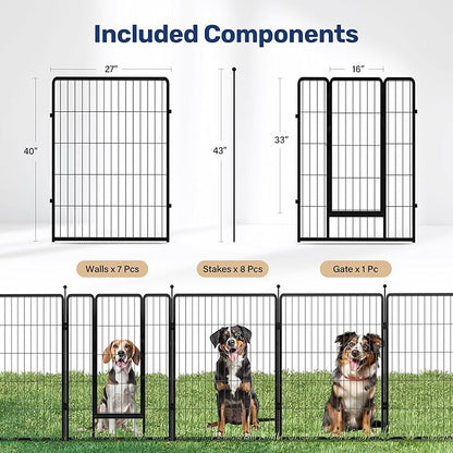 HealSmart Dog Playpen 40 Inch 8 Panels, Heavy Duty Metal Portable Pet Playpen Indoor Outdoor for Camping, Yard, RV, Garden Fence, Privacy Patio, Black