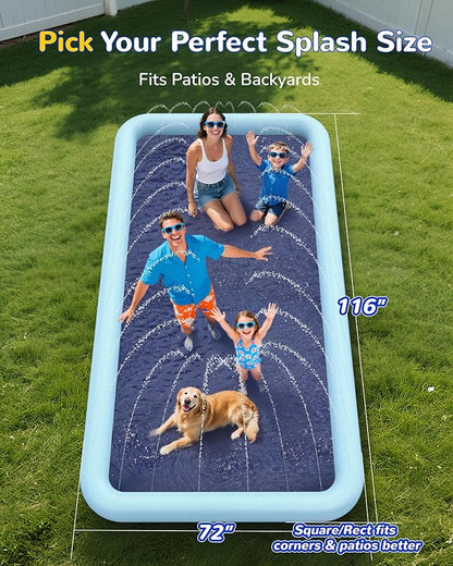 VISTOP Non-Slip Splash Pad for Kids and Dog, Thicken Sprinkler Pool Summer Outdoor Water Toys - Fun Backyard Fountain Play Mat for Baby Girls Boys Children or Pet Dog (116 * 72 inch,Blue&Blue)