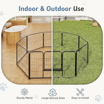 DUMOS Dog Playpen Indoor, Metal 32 Inch 8 Panels Foldable Pet Fence with Door, Outdoor Small Medium Large Dog Puppy Portable Exercise Play Pen for RV Camping, Trips, Play Yard