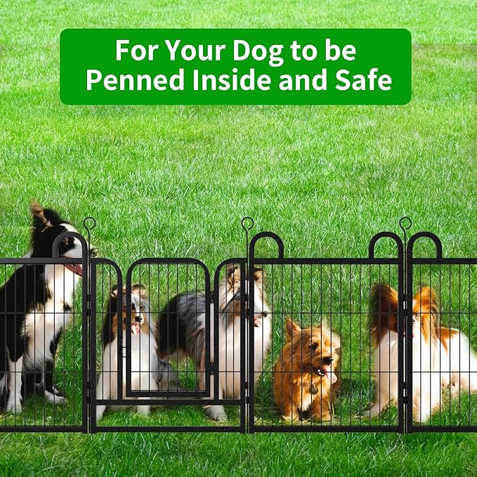 Puppy Playpen 12 Piece Panels Small Dog Fence Outdoor Indoor Use 24" Height Anti-Rust with Doors Portable Dog Play Pen for RV Camping Yard, Total 22FT, 30.25 Sq.ft, Snowy Black