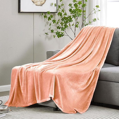 DREAMNINE Oversized Soft Fuzzy Fleece Throw Blanket Twin Size 60" x 80", Decorative Large Solid Lightweight Velvet Bed Blanket,Big Cute Cozy Accent Shaggy Microfiber Flannel Blankets for Bedroom,Peach