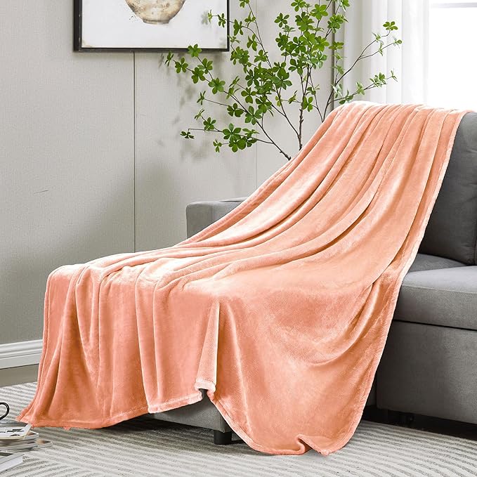DREAMNINE Super Soft Fuzzy Fleece Throw Blanket for Couch Sofa 50" x 60", Decorative Solid Lightweight Velvet Blanket for Chair, Cozy Accent Shaggy Micro Plush Flannel Blankets for Bedroom Dorm, Peach