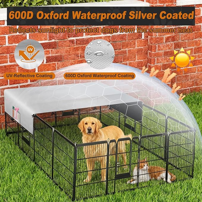 LYHNMW Dog Playpen Cover, 600D Oxford Fabric Dog Pen Canopy with Sun and Rain Protection, Specialized Fits for 24/32/40/45/50" Panels Playpen(Only Cover)
