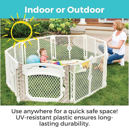 Toddleroo by North States - Superyard Ultimate Play Yard: Freestanding 8 Panel Baby Playpen with Door - Indoor or Outdoor Use - Made in USA - Encloses Up to 34.4 Square Feet - 26 Inches Tall - Ivory