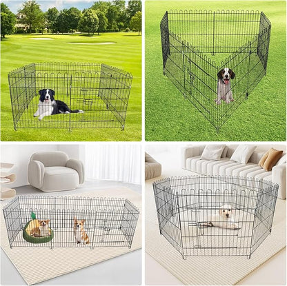 Foldable Metal Dog Playpen, Portable Pet Pen Puppy Exercise Pens 8 Panels Small/Medium Dogs Fence for Yard Indoor&Outdoor RV Travel Camping with Doors for Cat Rabbit Hedgehog