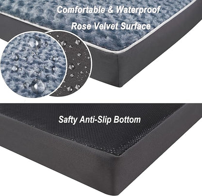 Dog Bed Mats for Large Jumbo Big Dog - Orthopedic Dog Pet Durable Crate Bed Mattress of Thick Egg Foam Crate, Rose Plush Cover, Waterproof Lining and Non-Slip Bottom (XXL(47''x29''x4''), Grey Side)