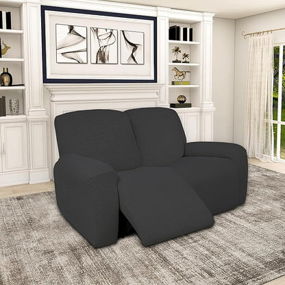 Easy-Going 100% Dual Waterproof Recliner Loveseat Cover, 6-Pieces Stretch Relining Sofa Cover with Pocket, Jacquard 2 Seat Sofa Slipcover Leakproof Washable (Loveseat, Dark Gray)