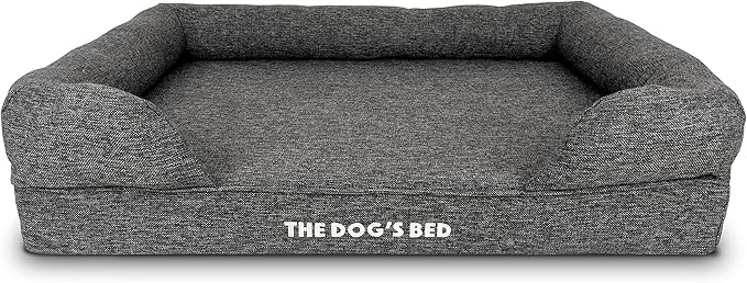 The Dog’s Bed Orthopedic Memory Foam Dog Bed with Bolsters for Large Dogs, Waterproof Washable Cover, Anti-Slip Base, Calming Surface – CertiPUR-Certified Foam, Largeinen Fabric, Grey Linen, Large