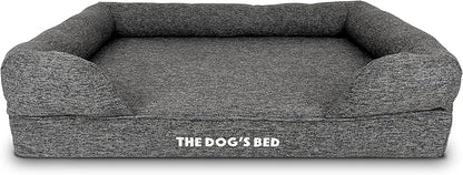The Dog’s Bed Orthopedic Memory Foam Dog Bed with Bolsters for Large Dogs, Waterproof Washable Cover, Anti-Slip Base, Calming Surface – CertiPUR-Certified Foam, Largeinen Fabric, Grey Linen, Large
