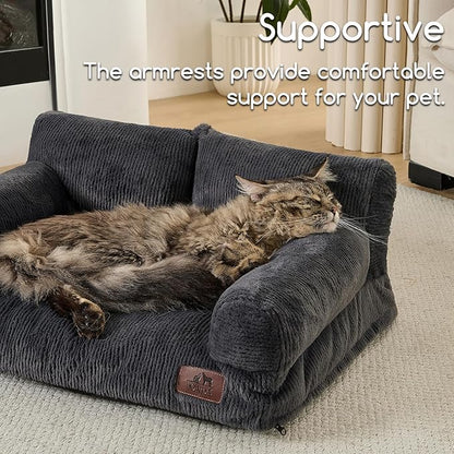 Hollypet Fluffy Dog Cat Bed Pet Couch Beds Plush Soft Warming Washable Puppy Bed for Small Medium Dogs and Large Cats, Dark Charcoal Gray, 24" L x 18" W x 10" Th