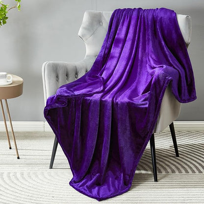DREAMNINE Oversized Soft Fuzzy Fleece Throw Blanket Twin Size 60" x 80",Decorative Large Solid Lightweight Velvet Bed Blanket,Big Cute Cozy Accent Shaggy Microfiber Flannel Blankets for Bedroom,Purple