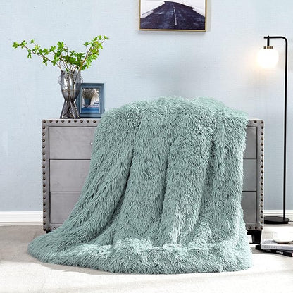 JONIYEAR Oversized Decorative Fluffy Faux Fur Throw Blanket Twin Size 60" x 71", Soft Luxury Lightweight Furry Blankets, Accent Cozy Shaggy Plush Thick Warm Fuzzy Blankets for Winter Bed Couch, Aqua