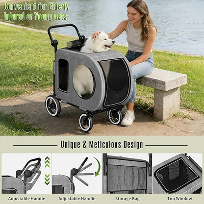 kepptory Dog Stroller with Large Dog House, XL Pet Stroller for 2 Small Dogs with Panoramic Sunroof, Adjustable Handle, Storage Organizer and Sturdy Metal Frame,32.4Lx19.3Wx23.6H(House Size)