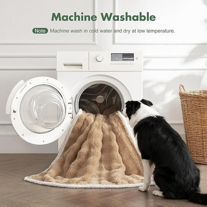 Soft Cozy Waterproof Dog Blanket for Large Dogs - Room Decor Pet Throw Blanket for Couch Bed Protector, Washable Dog Blankets for Indoors & Outdoors, Khaki, 50"x60"