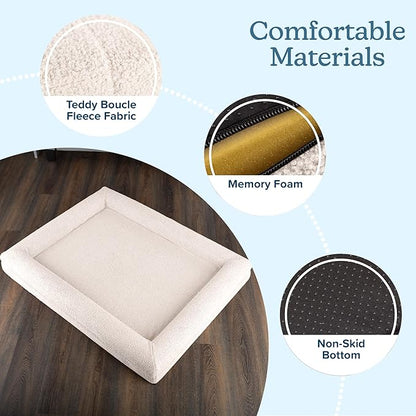 Orthopedic Dog Bed - 45in Large Dog Bed with Supportive Bolster, Nonslip Bottom, and Removable Washable Cover - Memory Foam Pet Beds for Large Dogs - Dog Products by PETMAKER (Cream)