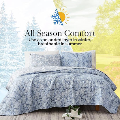 Southshore Fine Living, Inc. Paisley Quilt Queen Size Bedding Set, Full Size Quilted Coverlet, Boho Bedspreads Queen Size Set with Two Matching Pillow Shams, Full/Queen, Reversible Blue