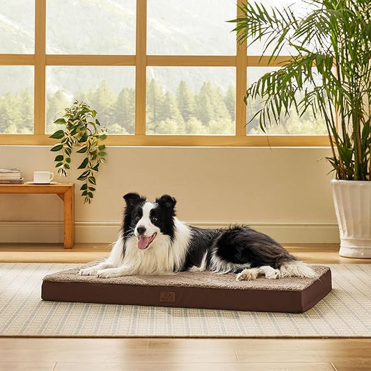Bedsure Dog Beds Large Sized Dog - Comfy Flat Pet Beds with Removable Washable Cover, Orthopedic Egg Crate Foam Puppy Mat, Suitable for Pet Up to 65 lbs