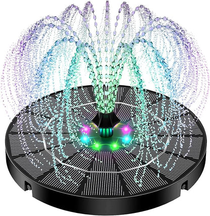 Yzert Solar Fountain for Bird Bath Colorful Lights Automatic Cycle 3.5W Solar Water Fountain Outdoor Garden 2200mAh Battery