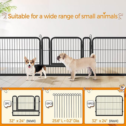 Topeakmart Heavy Duty Dog Playpen Outdoor for Camping, Yard, Garden 24" H Exercise Pen Fence for Small/Medium/Large Animals (Black, 12 Panels)