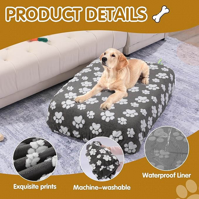 BALAPET Washable Dog Bed Cover 100% Waterproof, Soft Plush Velvet Dog Bed Covers Replacement Only, Fitted Reusable Cover for Pet Mat Bed(Dark Gray,36x27x6in)