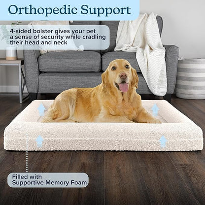 Orthopedic Dog Bed - 45in Large Dog Bed with Supportive Bolster, Nonslip Bottom, and Removable Washable Cover - Memory Foam Pet Beds for Large Dogs - Dog Products by PETMAKER (Cream)