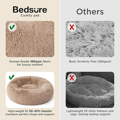 Bedsure Calming Dog Bed Medium Size Dog - Donut Washable Medium Pet Bed, 30 inches Anti-Slip Round Fluffy Plush Faux Fur Cat Bed, Fits up to 45 lbs Pets, Purple