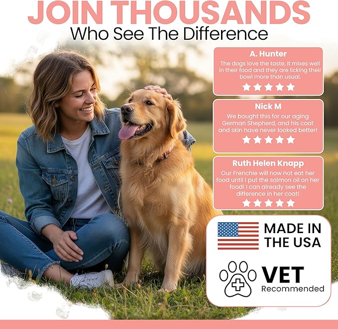 Wild Alaskan Salmon Fish Oil for Dogs - 32 oz. of Fish Oil Formula - Pump Cap Bottle - Contains Omega-3 and 6, Vitamin D, EPA, and DHA for Healthy Skin and Coat