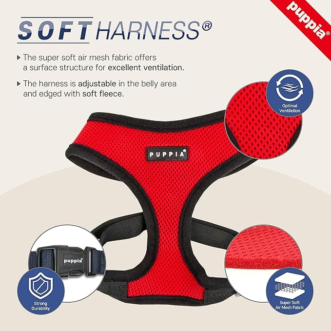 Puppia Soft Dog Harness No Choke Over-The-Head Triple Layered Breathable Mesh Adjustable Chest Belt and Quick-Release Buckle, Yellow, Large