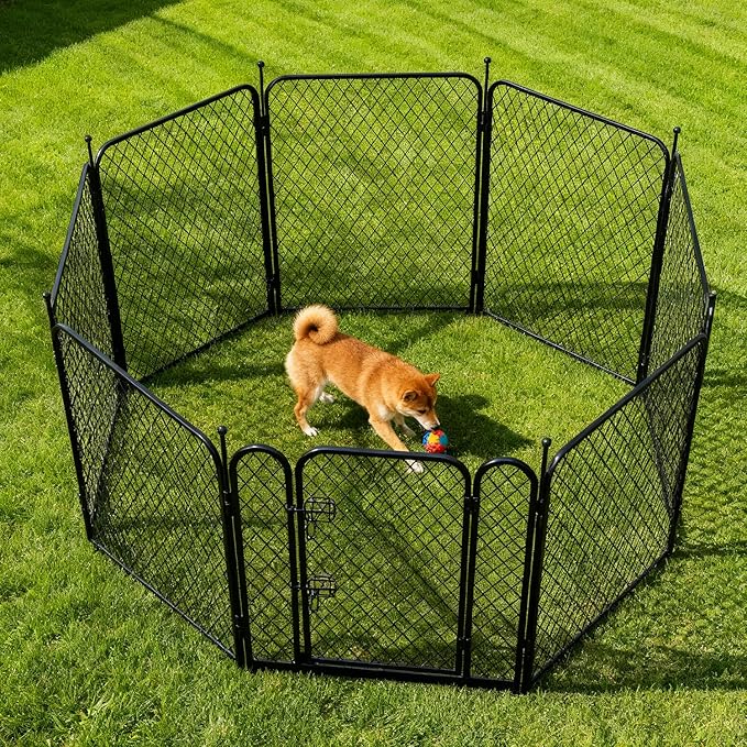 ZOMISIA Paw Safe Dog Playpen for Indoor, 32 Inch 8 Panels Anti-pinch Diamond Mesh Dog Fence for Small Medium Dogs, Metal Stable Dog Play Pen with Door, Portable Pet Playpen for Outdoor RV Camping Yard