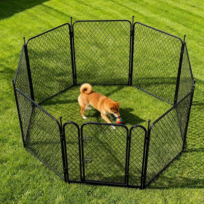 ZOMISIA Paw Safe Dog Playpen for Indoor, 32 Inch 8 Panels Anti-pinch Diamond Mesh Dog Fence for Small Medium Dogs, Metal Stable Dog Play Pen with Door, Portable Pet Playpen for Outdoor RV Camping Yard